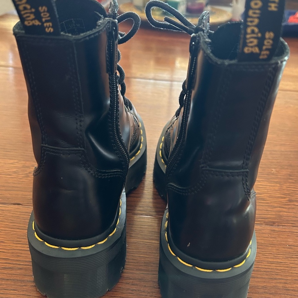 Dr. Martens Jadon platform Black Combat Boots with Yellow Stitching - Picture 5 of 8
